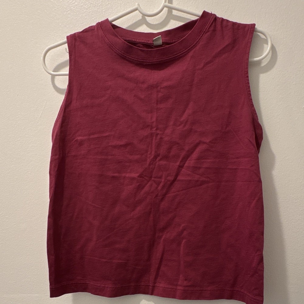 Uniqlo Womens XS Pink Solid Crew Neck Sleeveless Cotton Knit Tank Top