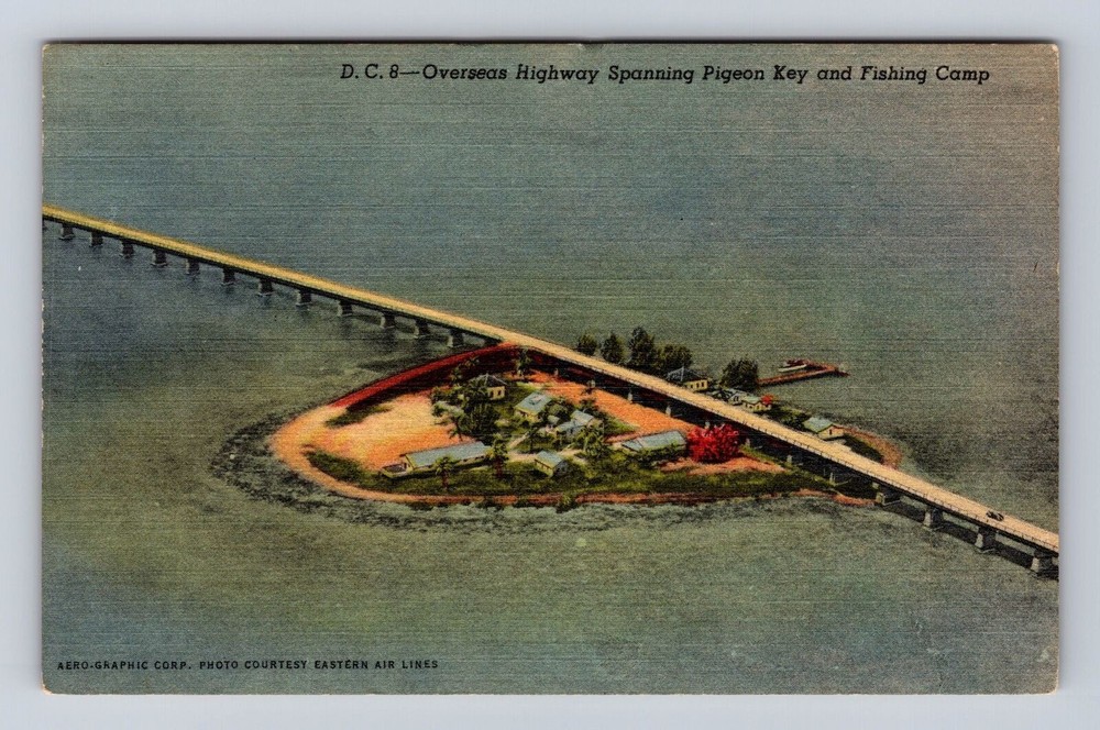 Miami FL-Florida, Aerial Overseas Highway Spanning Pigeon Key, Vintage Postcard