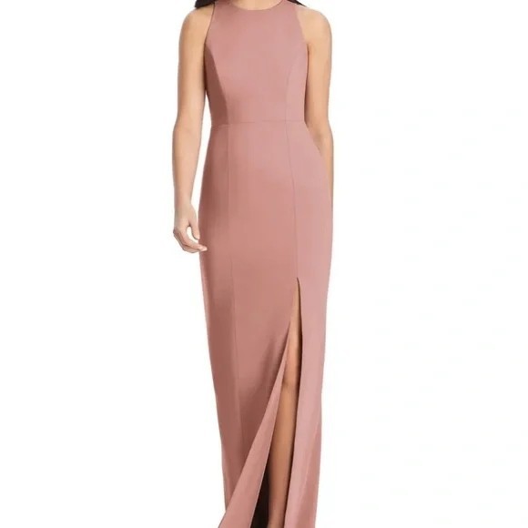 Dessy Collection Vivian Diamond Crepe Dusty Rose Open Back Formal Dress 16 NWT