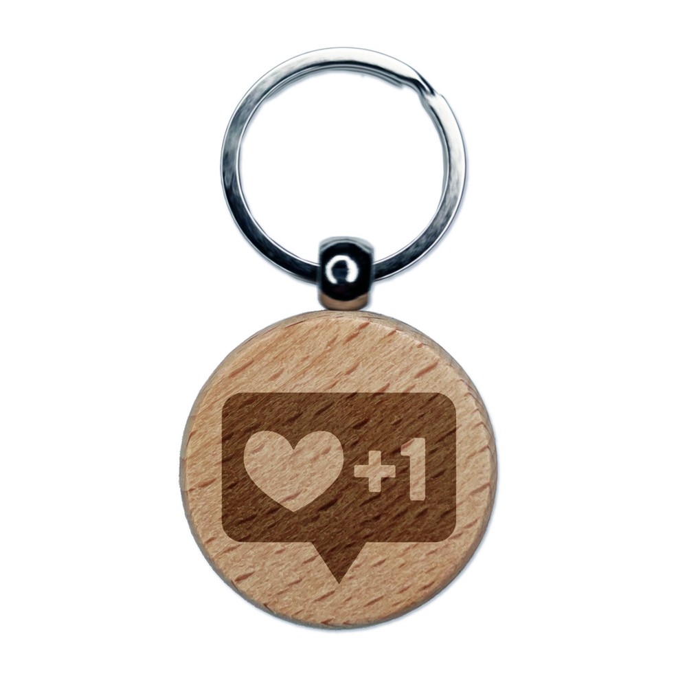 I Love this Bubble Heart Plus One 1 Engraved Wood Round Keychain Tag Charm