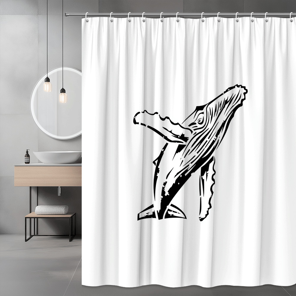Black and White Whale Graphic Shower Curtain