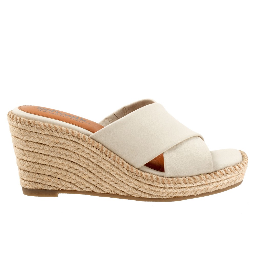 Softwalk Hastings S2324-131 Womens Beige Wide Leather Wedge Sandals