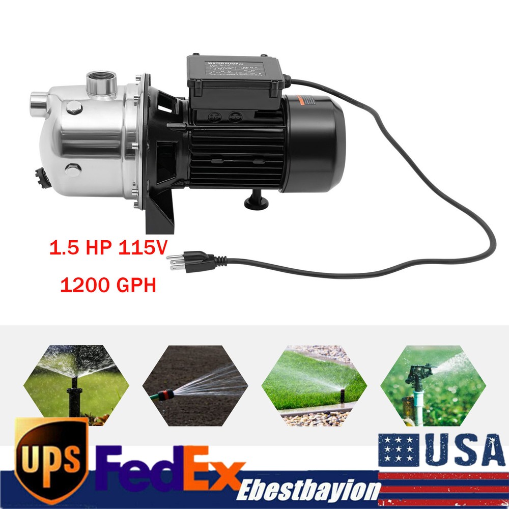 Stainless Shallow Well Pump Garden  Lawn Irrigation Water Jet Pump 1.5 HP 115V