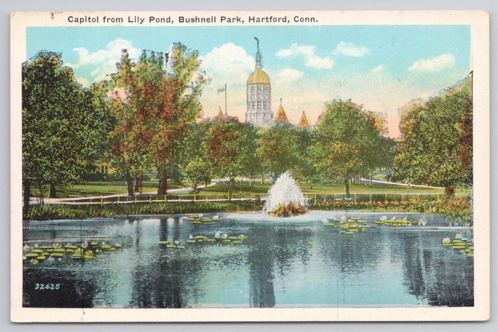 Hartford Capitol from Lily Pond Bushnell Park CT Vintage Postcard Unposted