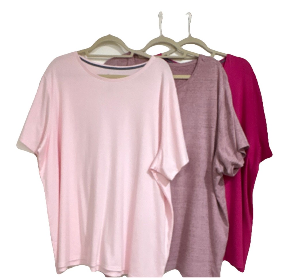 Croft & Barrow Womens Set of 3 Plus Sz 3X Cotton Pink Classic Tee Short Sleeve