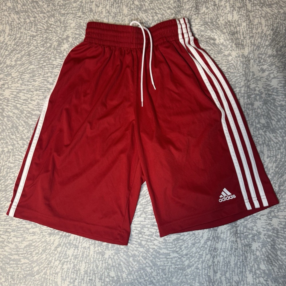 Adidas Red White 3-Stripe Climalite Athletic Shorts Men’s Drawstring