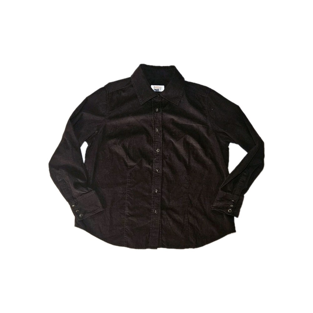 Talbots Dark Brown Corduroy Vintage Button-up L/S Top Sz Petite X , 100% Cotton