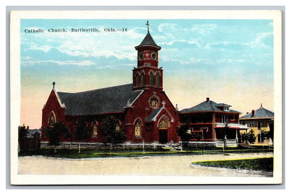 Bartlesville Oklahoma OK Catholic Church Street View White Border Postcard