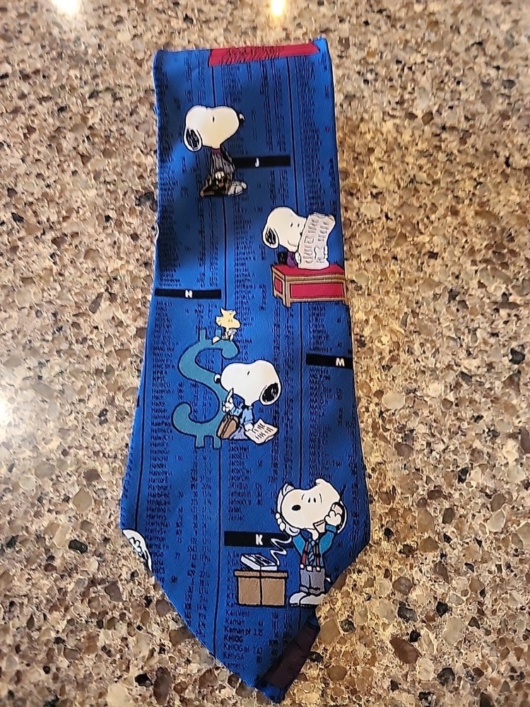 Peanuts Necktie 100% Silk Tie Blue Snoopy Money