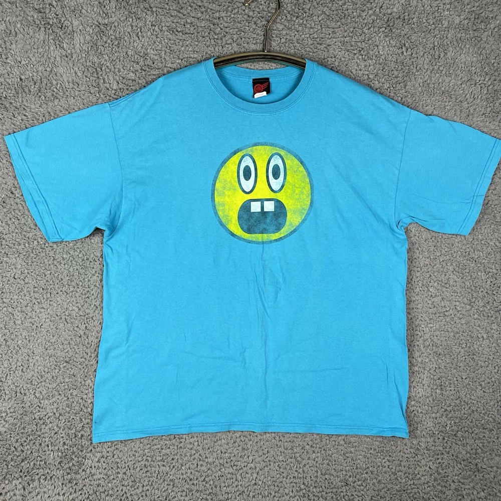 Mad Engine T-Shirt Men’s XL Blue Comics Face Yellow “shocked” Face Emoji Comedy