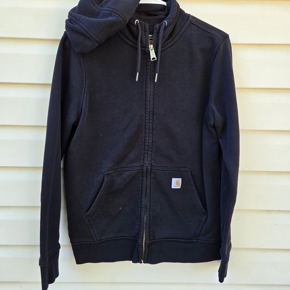 Carhartt Hoodie Womens Size M 8/10 Fulll Zip Black Sweater Rn14806 Work Utility