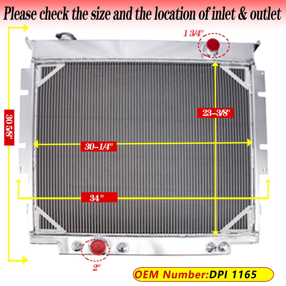 Aluminum Radiator For 1983-1994 Ford F150 F250 F350 F59 6.9L 420ci 7.3L 445ci V8