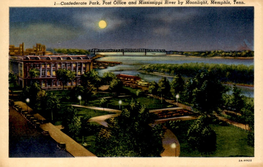 Confederate Park, Mississippi River by Moonlight, Memphis, Tenn. Postcard
