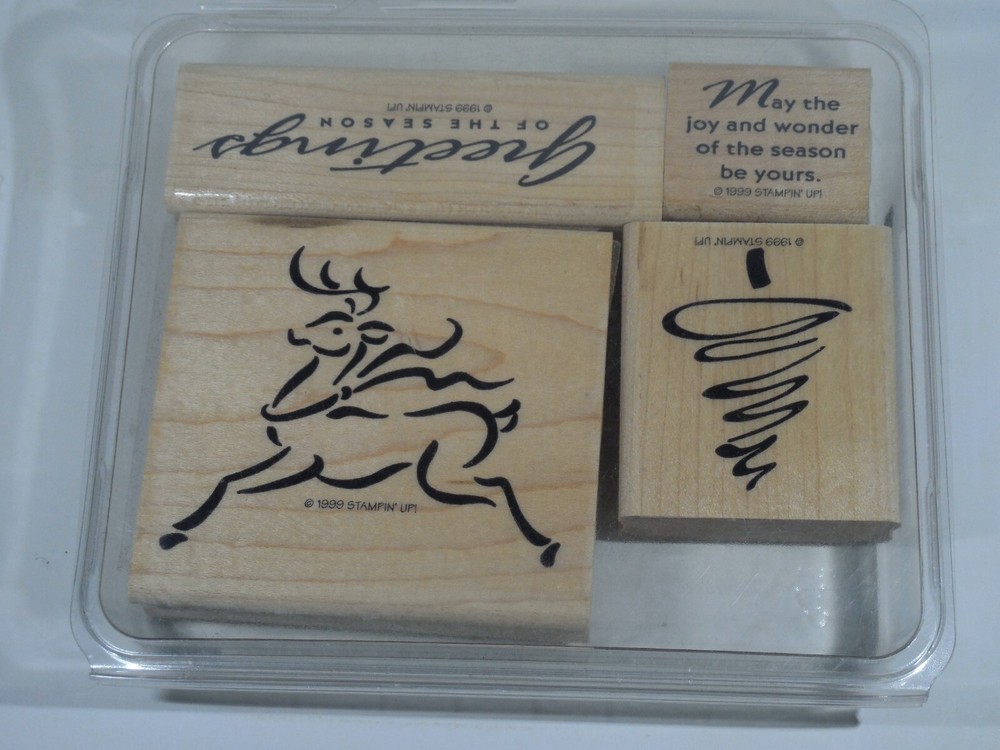 1999 Stampin' Up Reindeer Greetings 4 pc RUBBER INK WOOD-MOUNTED STAMP SET