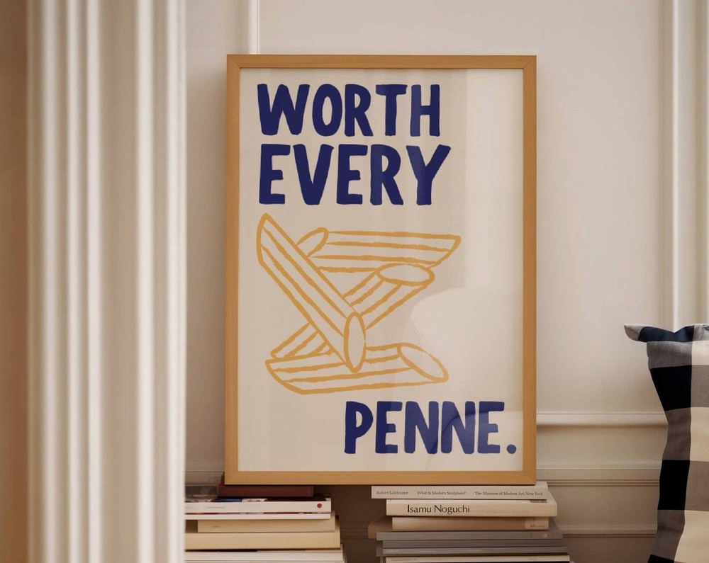 Worth Every Penne Wall Print Pasta Wall Art Pasta Lover Gift Penne Pasta Poster