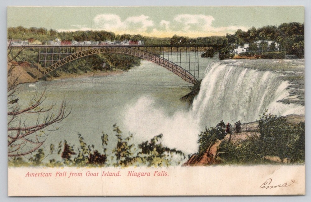 American Falls Niagara Falls Early 1900s Postcard Goat Island Bridge View