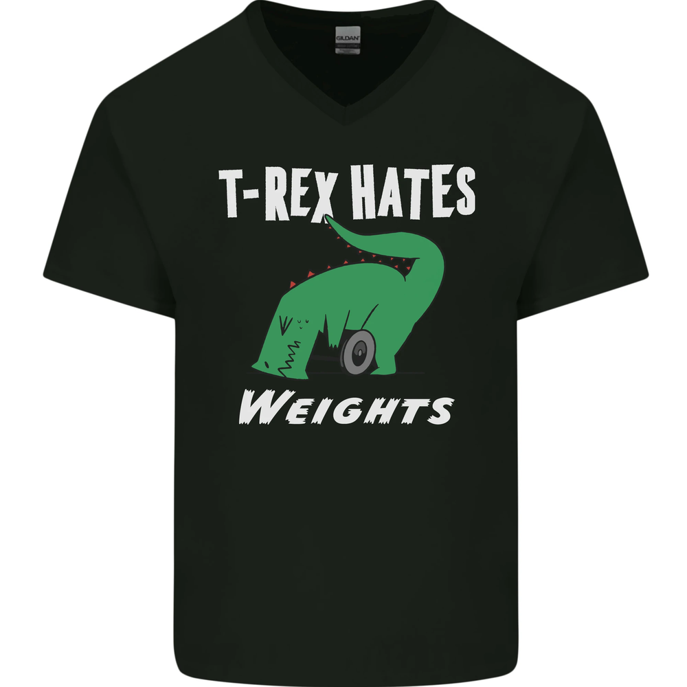 T-Rex Hates Weights Funny Gym Training Top Mens V-Neck Cotton T-Shirt