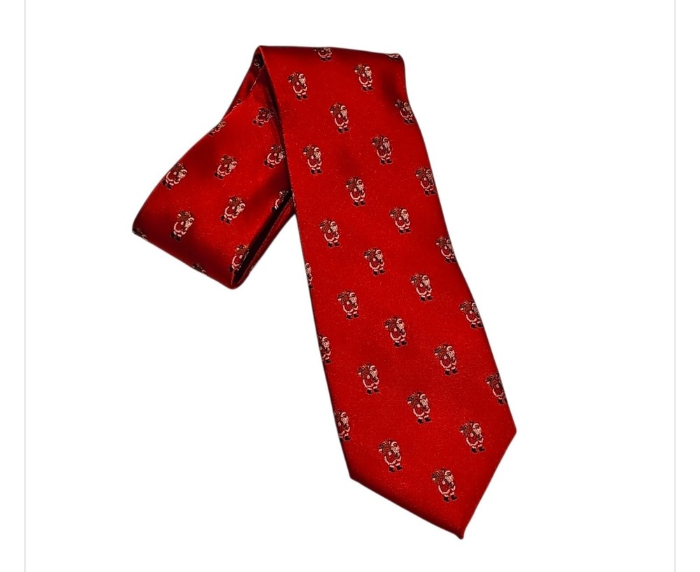 Red Christmas Tie with Mini Santa Claus Pattern Holiday Novelty Necktie