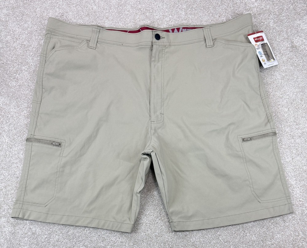 Wrangler Men's 48 Flex Performance Zip Cargo UPF 50 Tan 10'' Inseam Shorts NEW