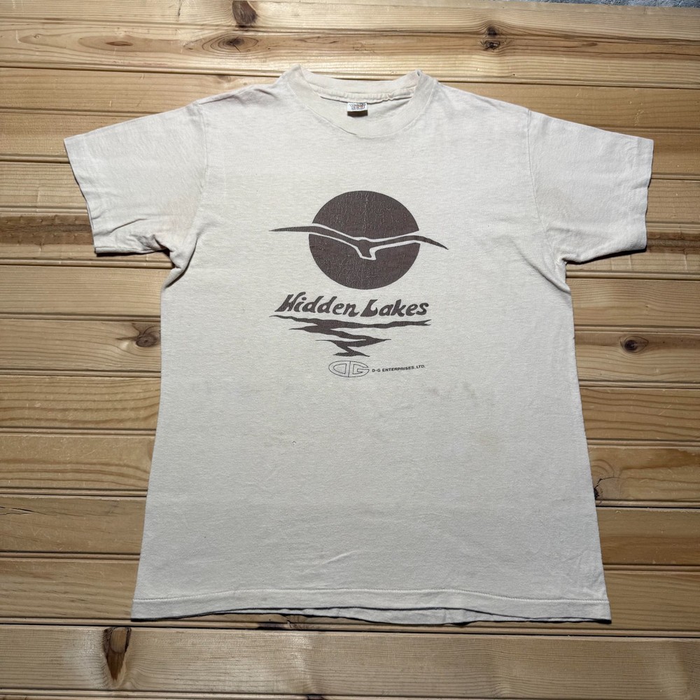 Vintage 70s Hanes Hidden Lakes Nature Single Stitch T-Shirt USA Size Medium
