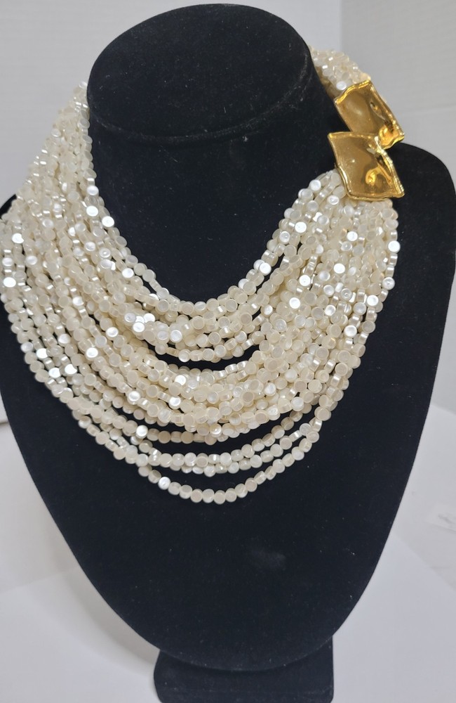 Vintage Statement Faux Beaded Multi 27 Strand Square Hook Necklace 15