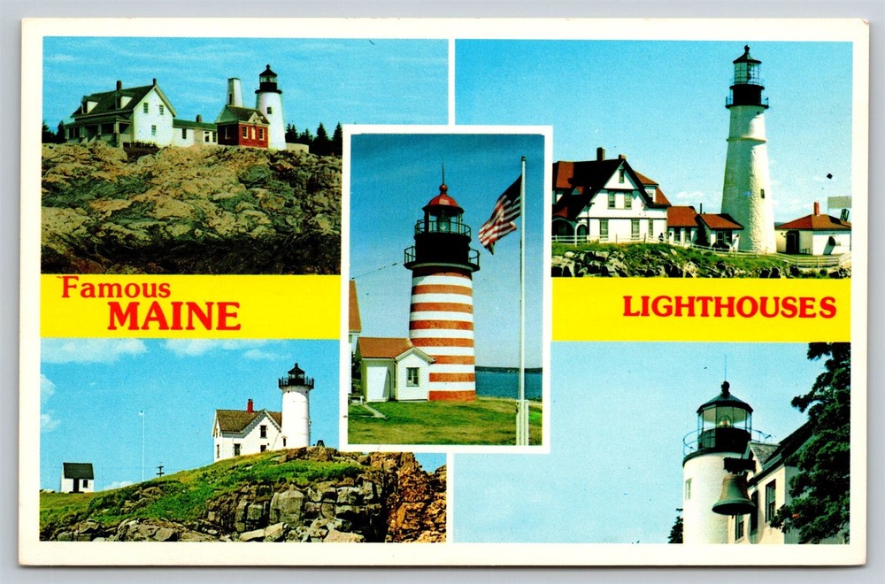 Maine Famouse Lighthouses Coast Postcard, C3