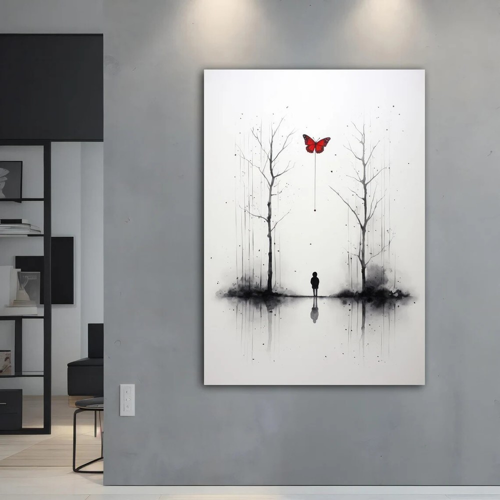 Simple Paint Nature Abstract Red B&W  Unframed Canvas Print Australian Wall Art