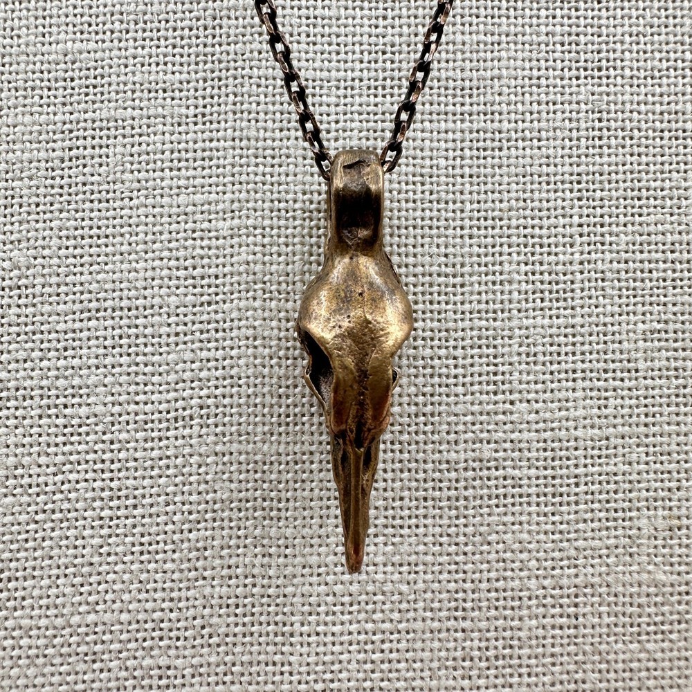 Vintage Y2K Raven Skull Pendant Necklace Bronz Tone Women's Classic Jewelry