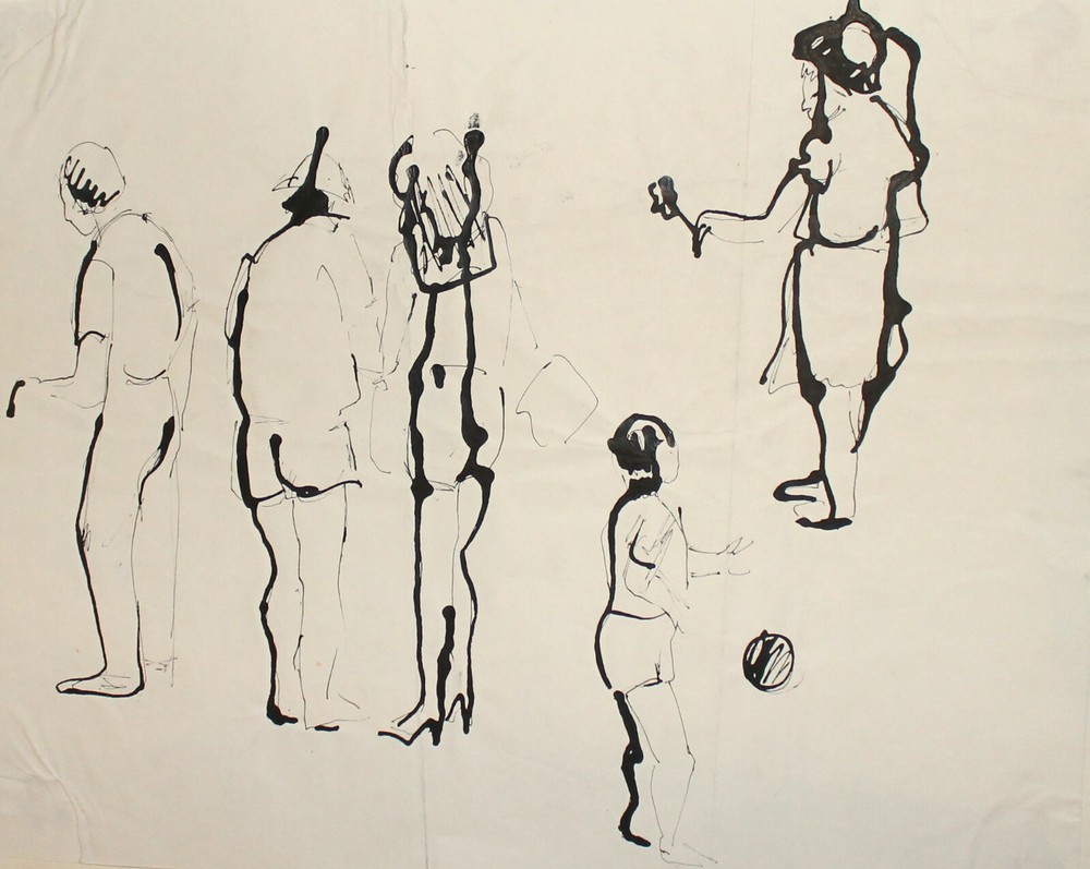 Vintage expressionist portrait ink painting figures