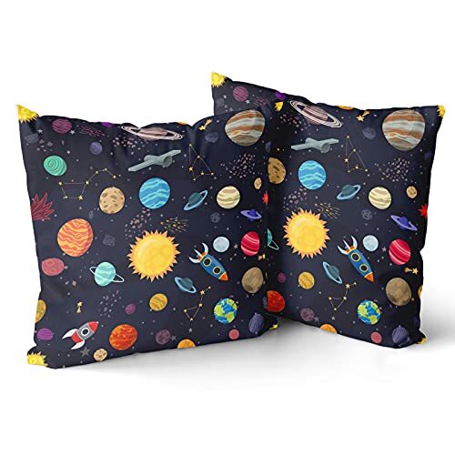 Outer Space Solar System Pillowcase Set 18x18 Inches 2-Pack