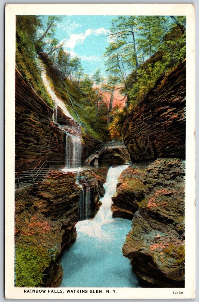 c1927 Rainbow Falls Watkins Glen New York Waterfall ANTIQUE Postcard