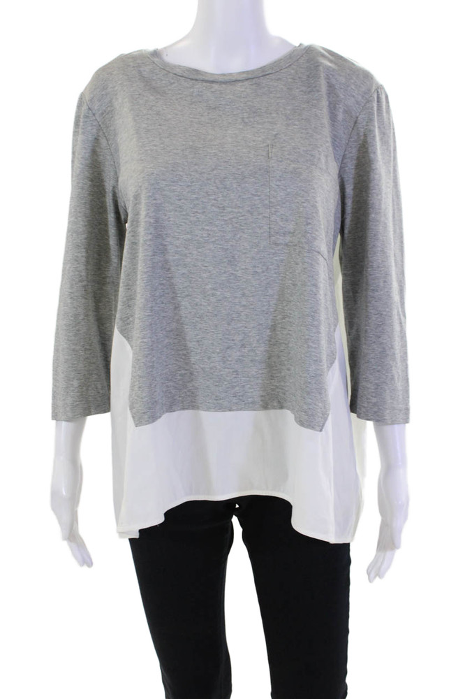Lafayette 148 New York Womens Cotton Long Sleeve Round Neck Top Gray Size MFree Shipping in US $100+ Orders | $6.95 Orders Below