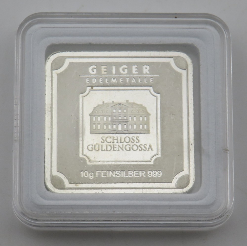 Geiger Edelmetalle 10 gram .999 Silver Square Bar - Item#374