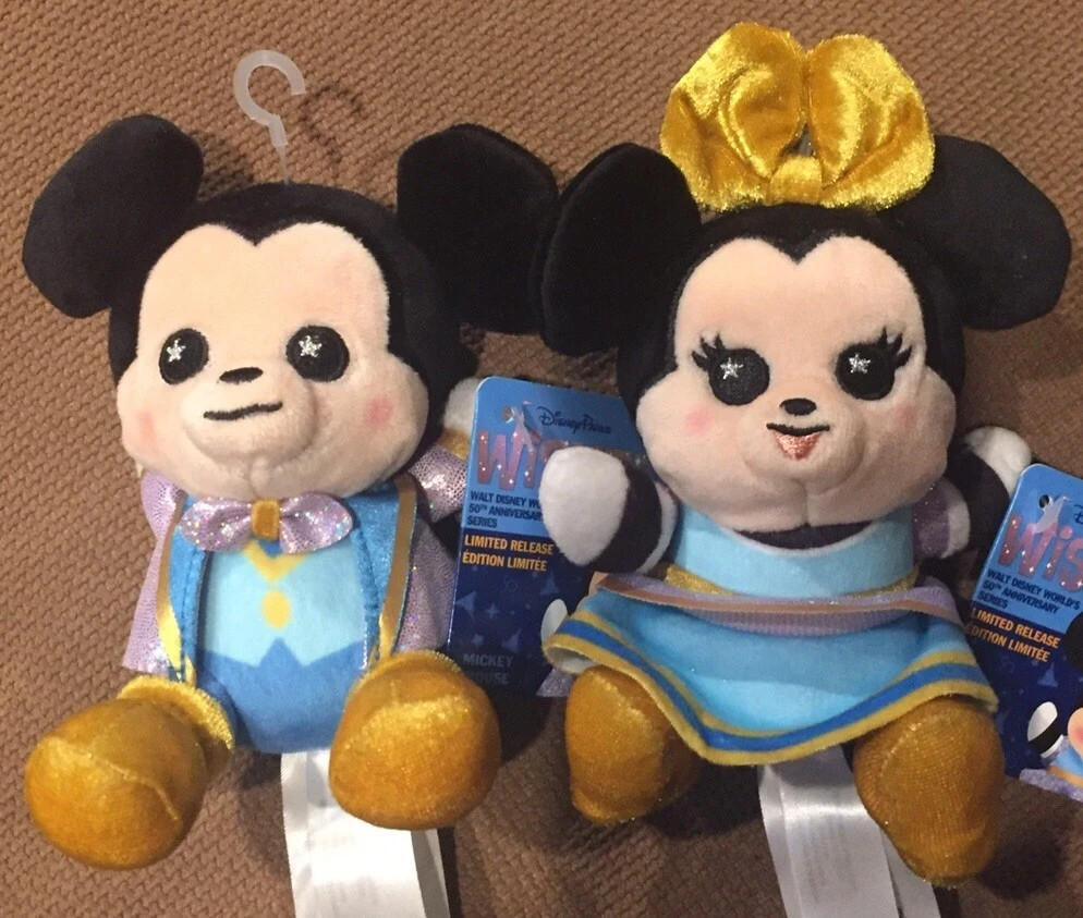 Disney World 50th Anniversary Wishables Mickey Mouse & Minnie Plush Set - NEW