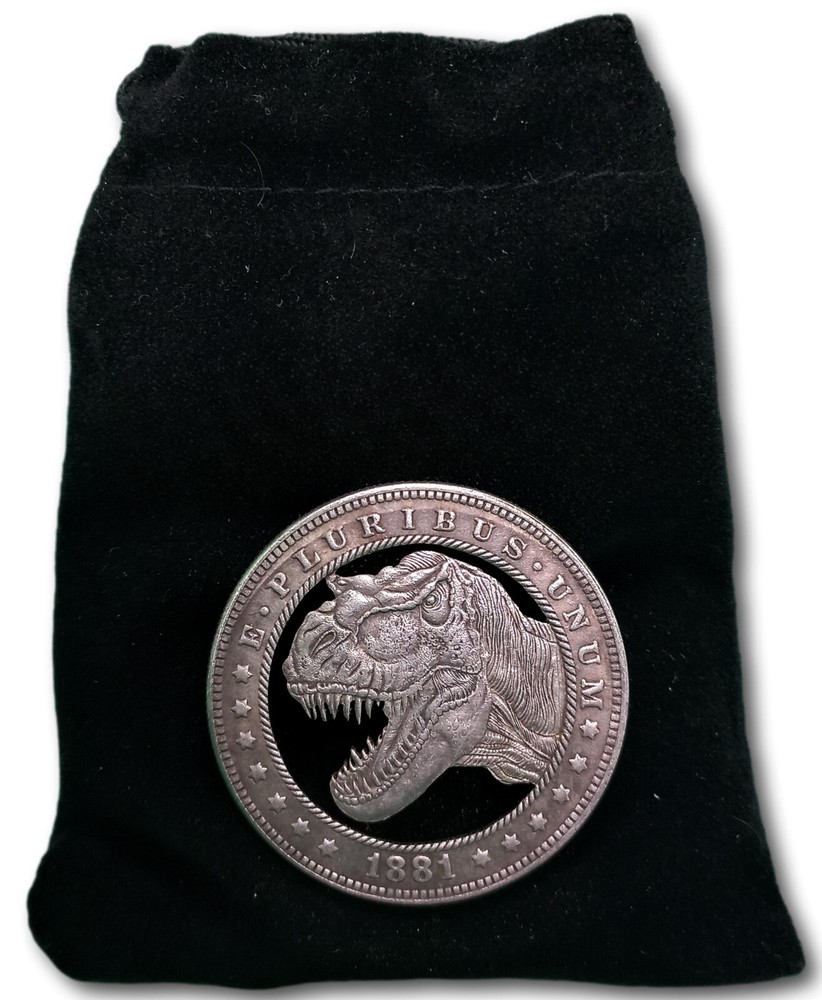 Cut Coin Dollar Dinosaur T-Rex Prehistoric Animal Fantasy Hobo Coin Art