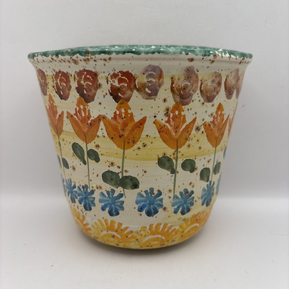 Italian Art Pottery Hand Painted Wall Pocket Vase Planter