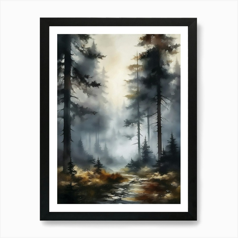 Misty Trees Wall Art Print, Misty F Framed Wall Art Poster Canvas Print Picture