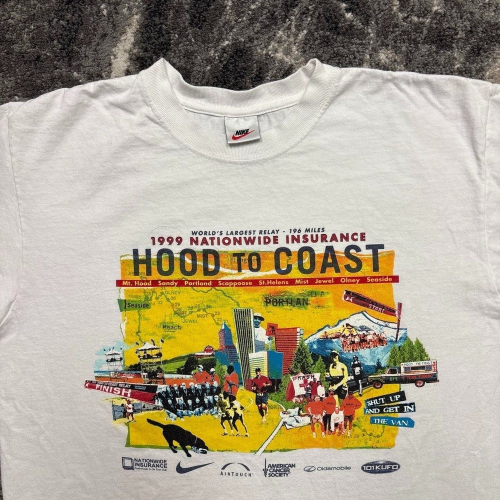 Vintage Nike Shirt Mens Large 90s White Tag Hood to Coast Portland Marathon Race