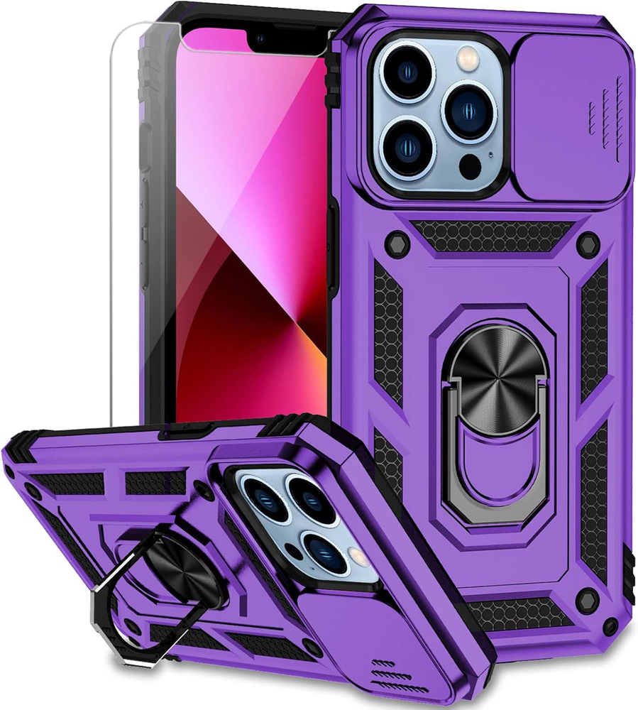 iPhone 13 Case with Camera Cover HD Protector Dual Layer 15FT Drop Protection  
