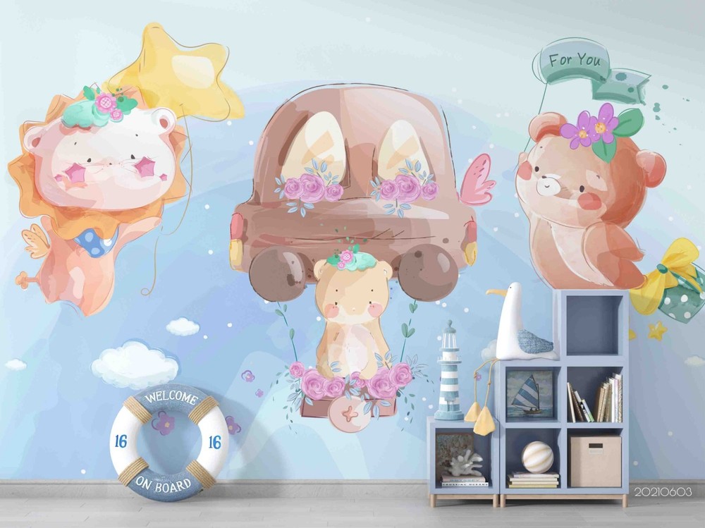 3D Animal Cartoon Watercolor Wall Murals Wallpaper Murals Wall Sticker