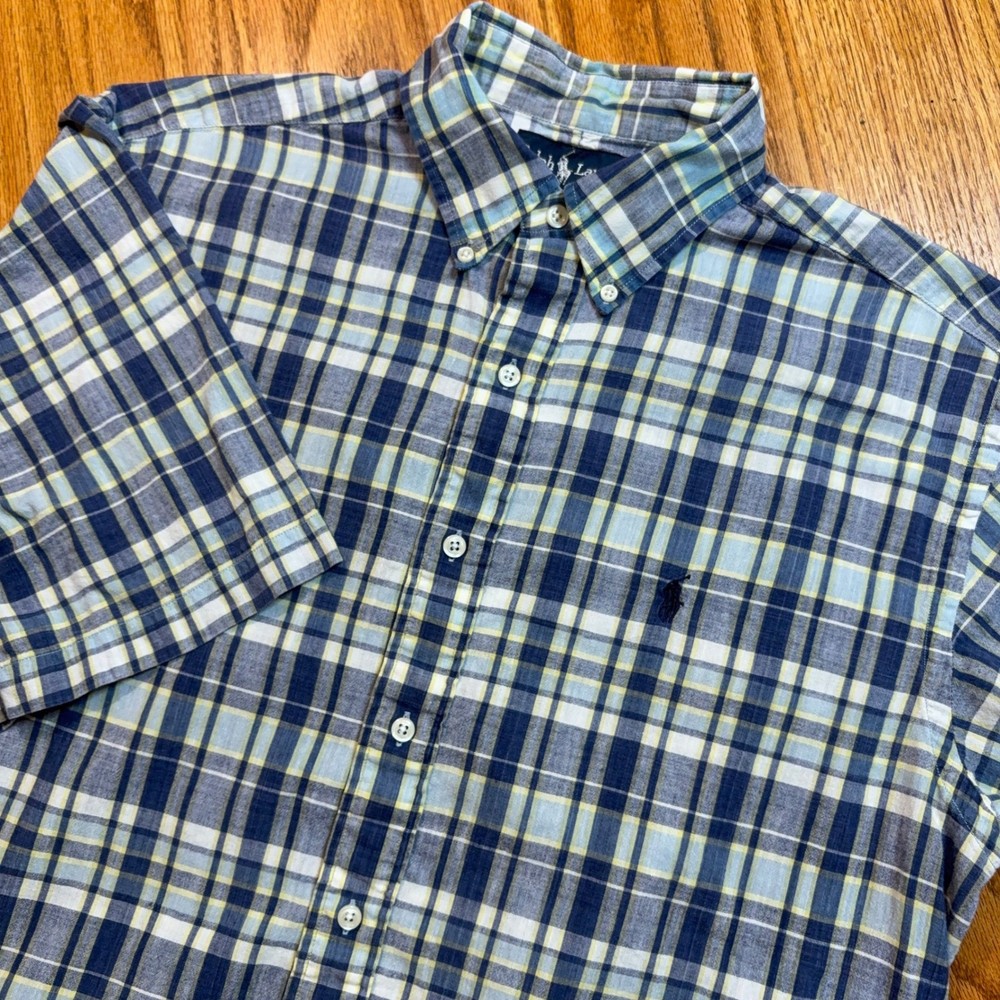 Polo Ralph Lauren Blaire Shirt Mens M Blue Plaid Button Down Short Sleeve Cotton