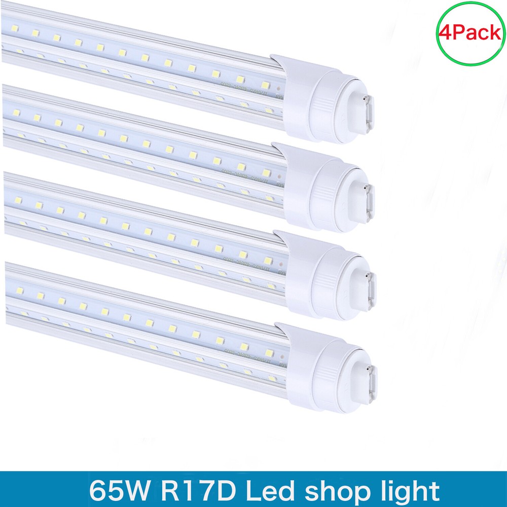4 Pack 8FT R17D Led Tube Light 65W T8 Rotatable HO Base 8' 8 Foot Led Shop Light