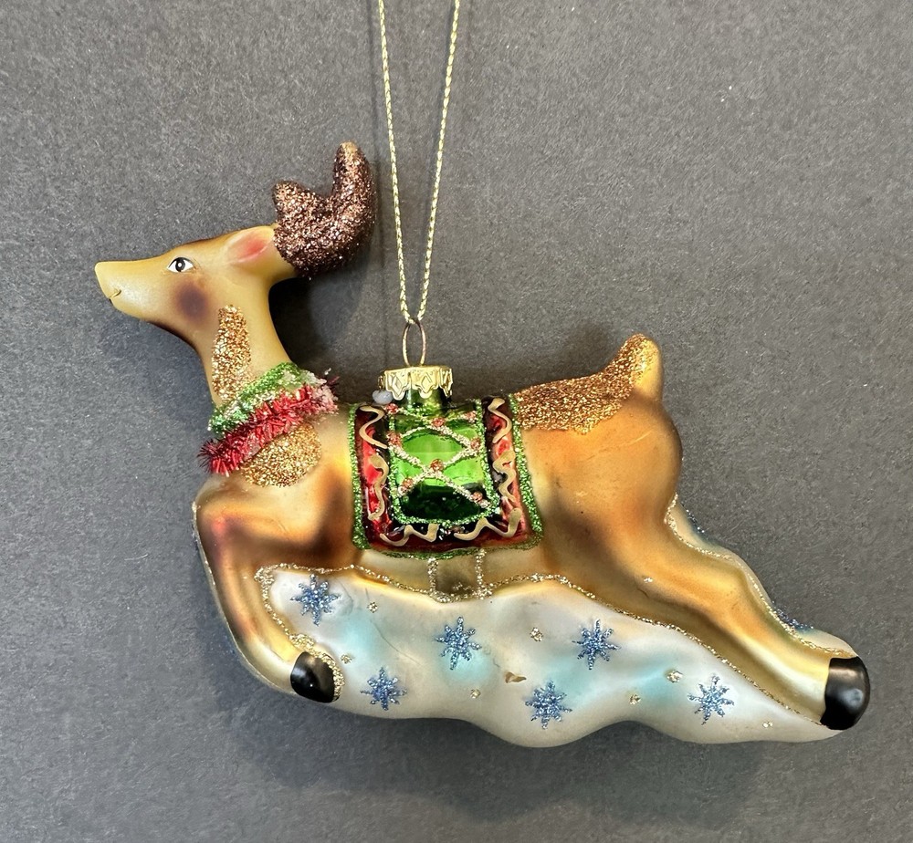 Ornament Christmas Mercury Glass Reindeer with Glitter Leaping