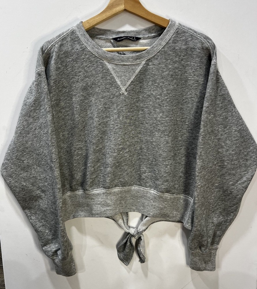 Abercrombie & Fitch Open Back Tie Heather Gray Crew Neck Sweatshirt Women's SM