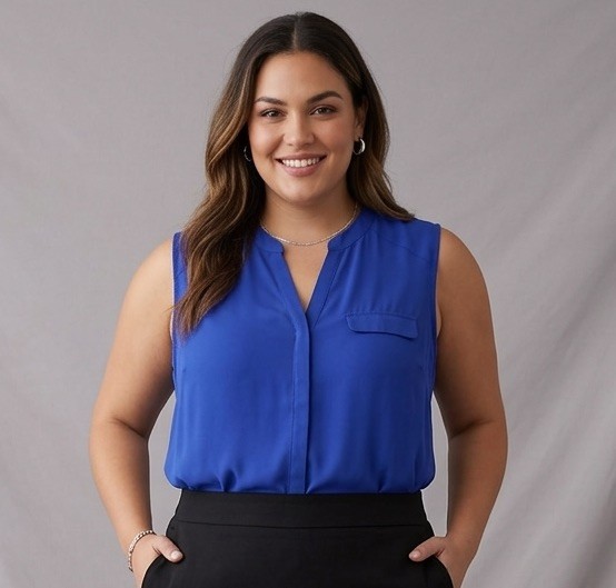 Sami & Jo Plus Royal Blue Sleeveless Split V-Neck Blouse Size 2X Office wear