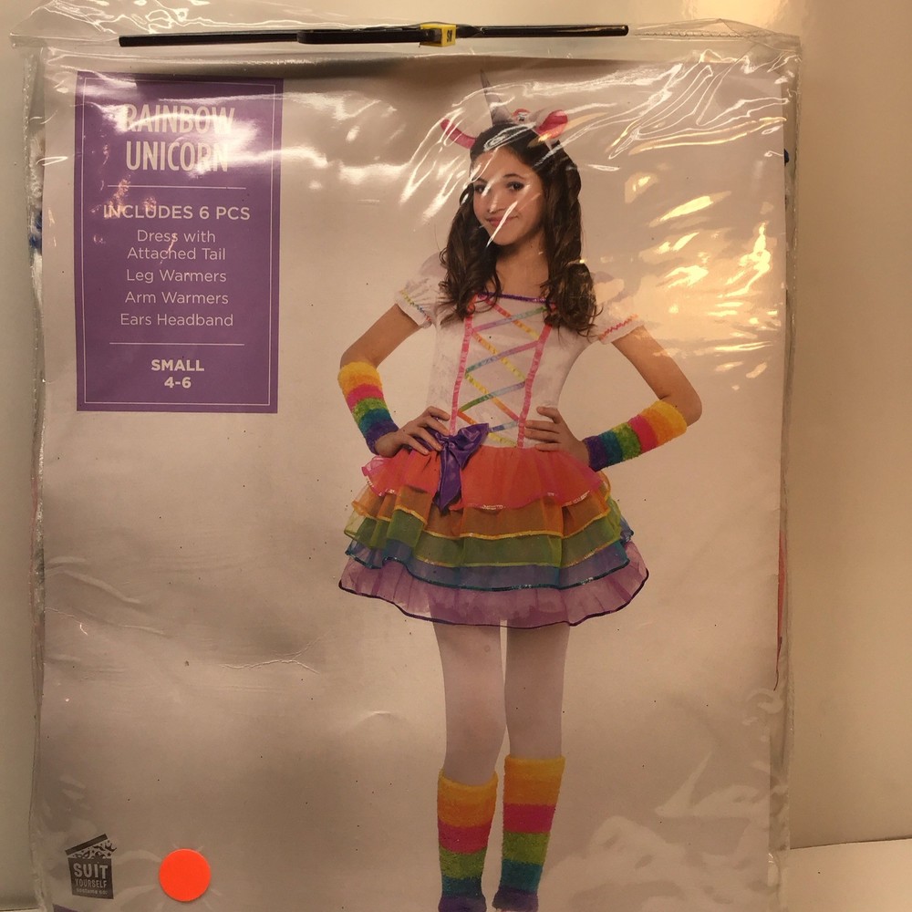 Rainbow Unicorn Halloween Costume 6pc Girls Sz S