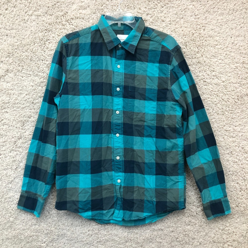 American Eagle Button Up Shirt Medium Adult Blue Plaid Classic Fit Pocket Mens M
