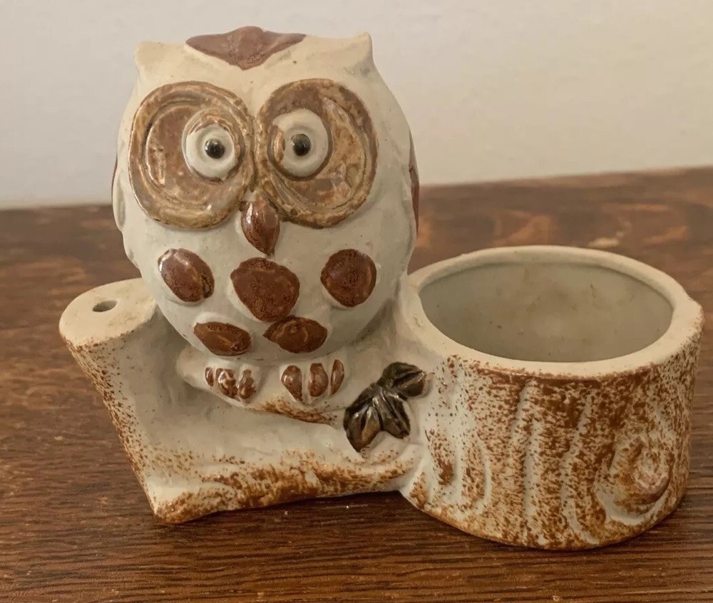 Vintage Counterpoint Owl Candle Holder Brown Ceramic