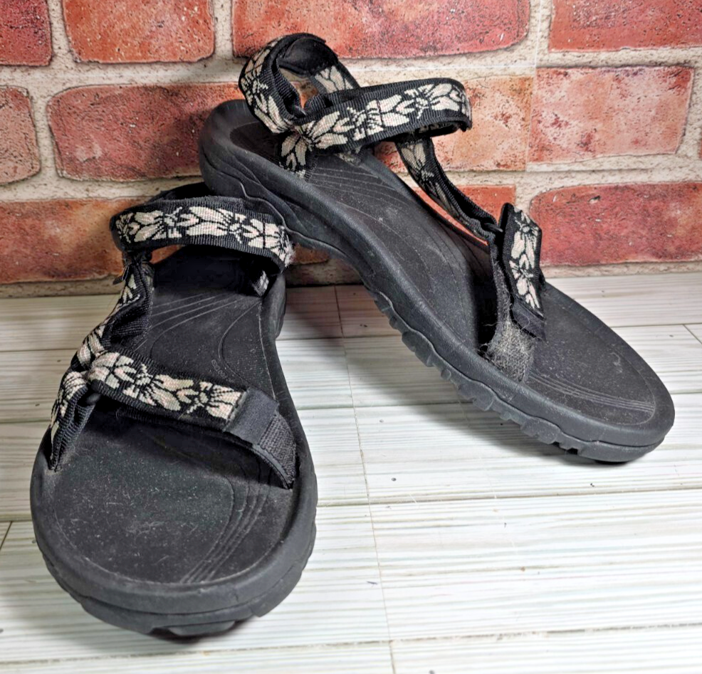 Teva Women's Hurricane 4 Hiking Beach Boho Sandals Floral Peach Black Size 10