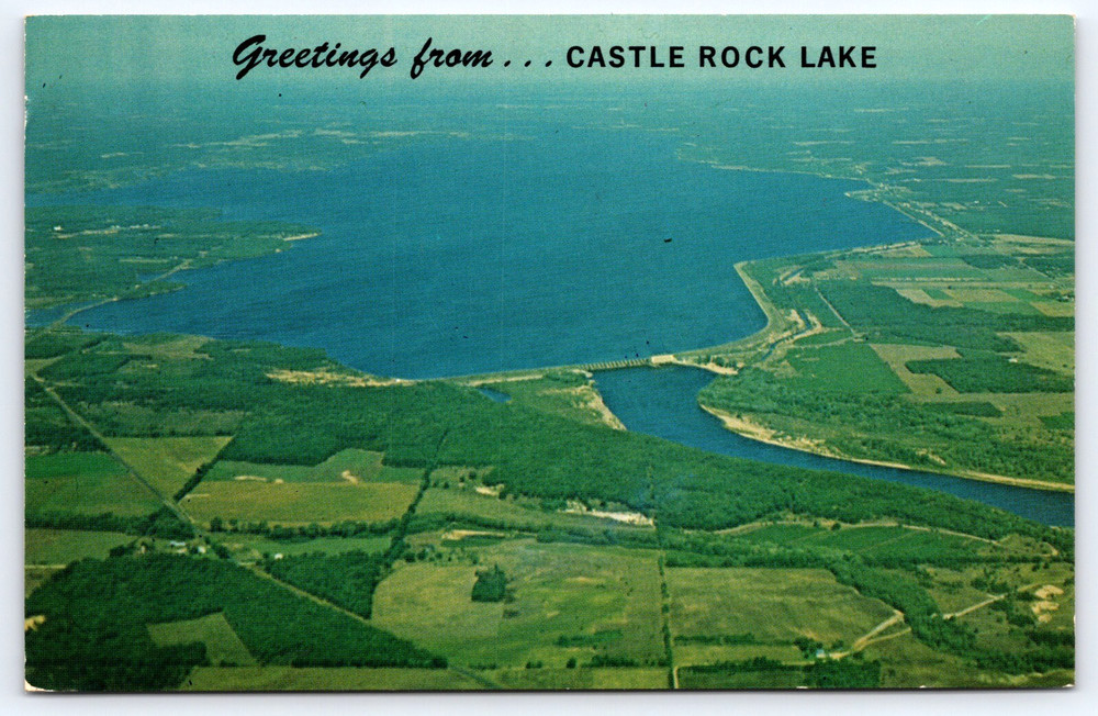 Vintage Picture Postcard Greetings Castle Rock Lake Wisconsin River Aerial View